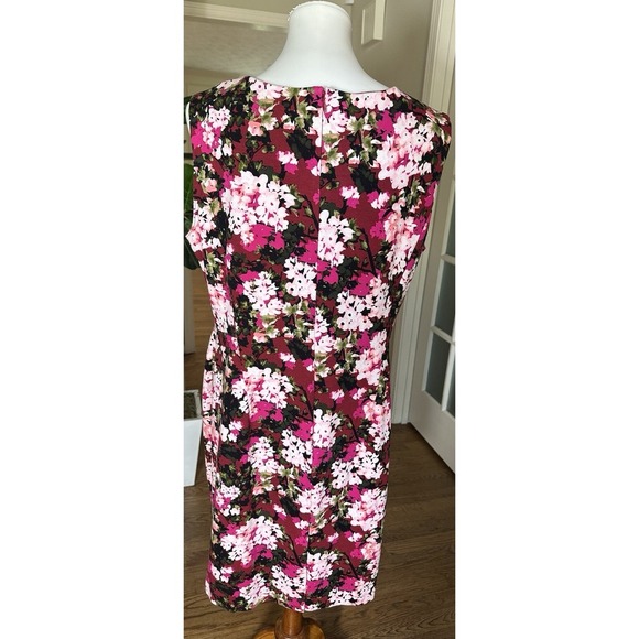 Lands' End Floral Sheath Dress 16P Pink Red Stretch Sleeveless Knee Length - Picture 5 of 7